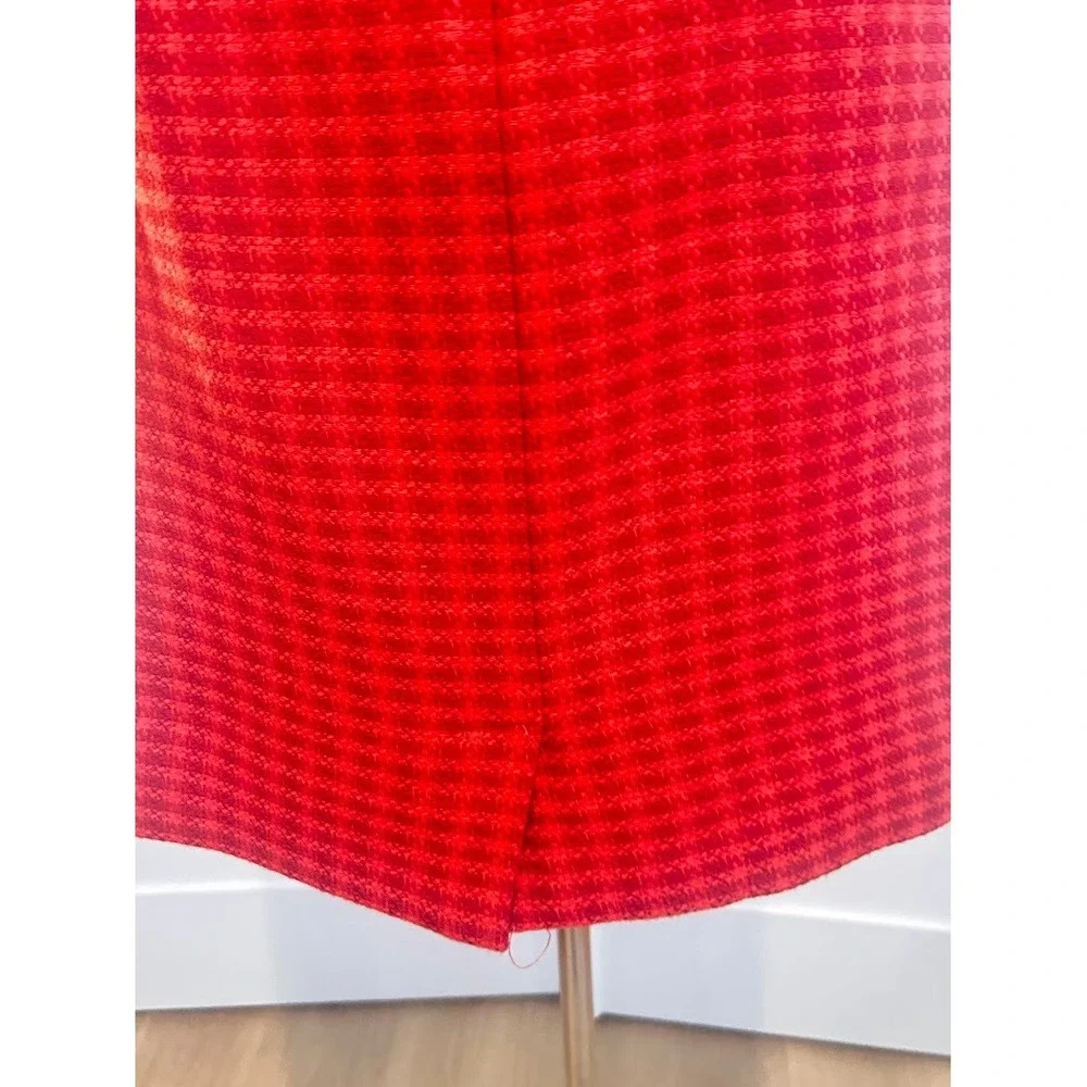 Tory Burch‎ Red Orange Textured Tweed Pencil Skirt Size 0 Gold Logo Zipper